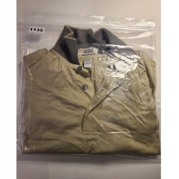 Golf Where Men's Large Tan Mercerized Cotton Short Sleeve Polo Shirt Grey Trim - Picture 13 of 13